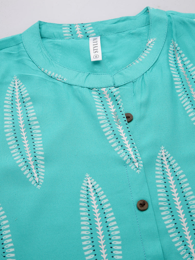 Stylum Women's Block Printed Rayon A-Line Kurta (Nomiturq)