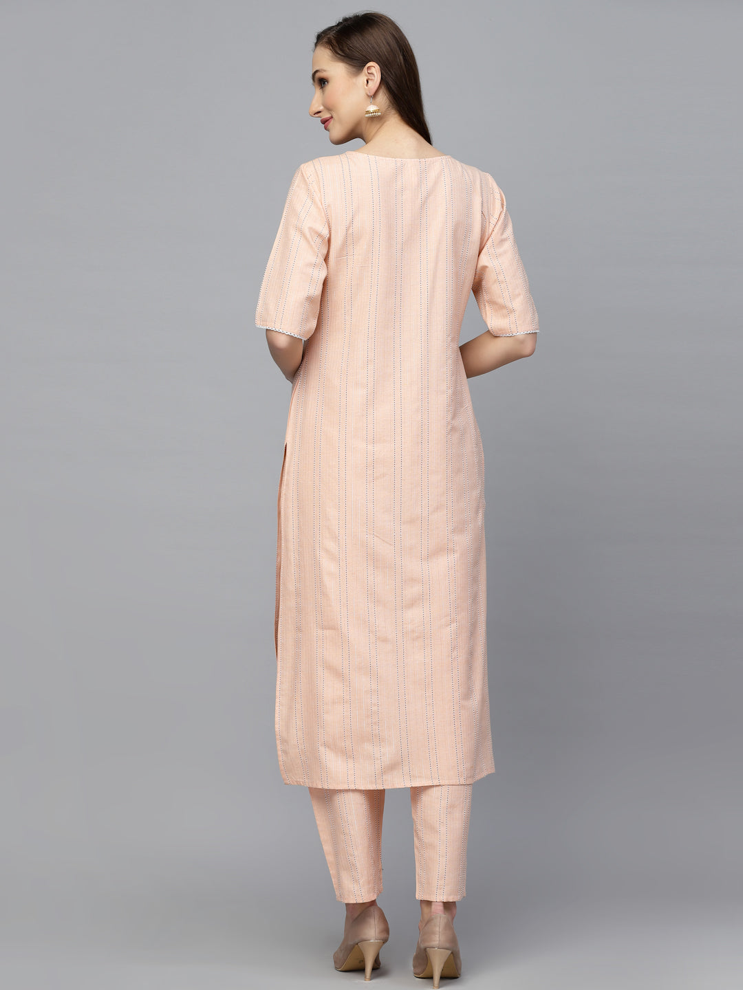 Peach Cotton Blend Straight Kurta Pant Set