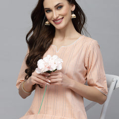 Peach Cotton Blend Straight Kurta Pant Set