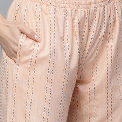 Peach Cotton Blend Straight Kurta Pant Set