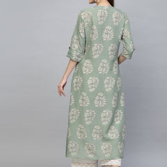 Pista Green Rayon A-Line Kurta