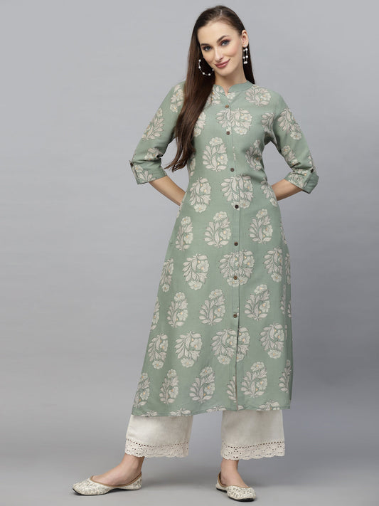 Pista Green Rayon A-Line Kurta