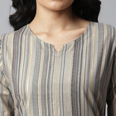 Gold Striped Printed Night Suit Set