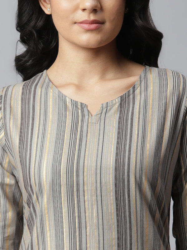 Gold Striped Printed Night Suit Set