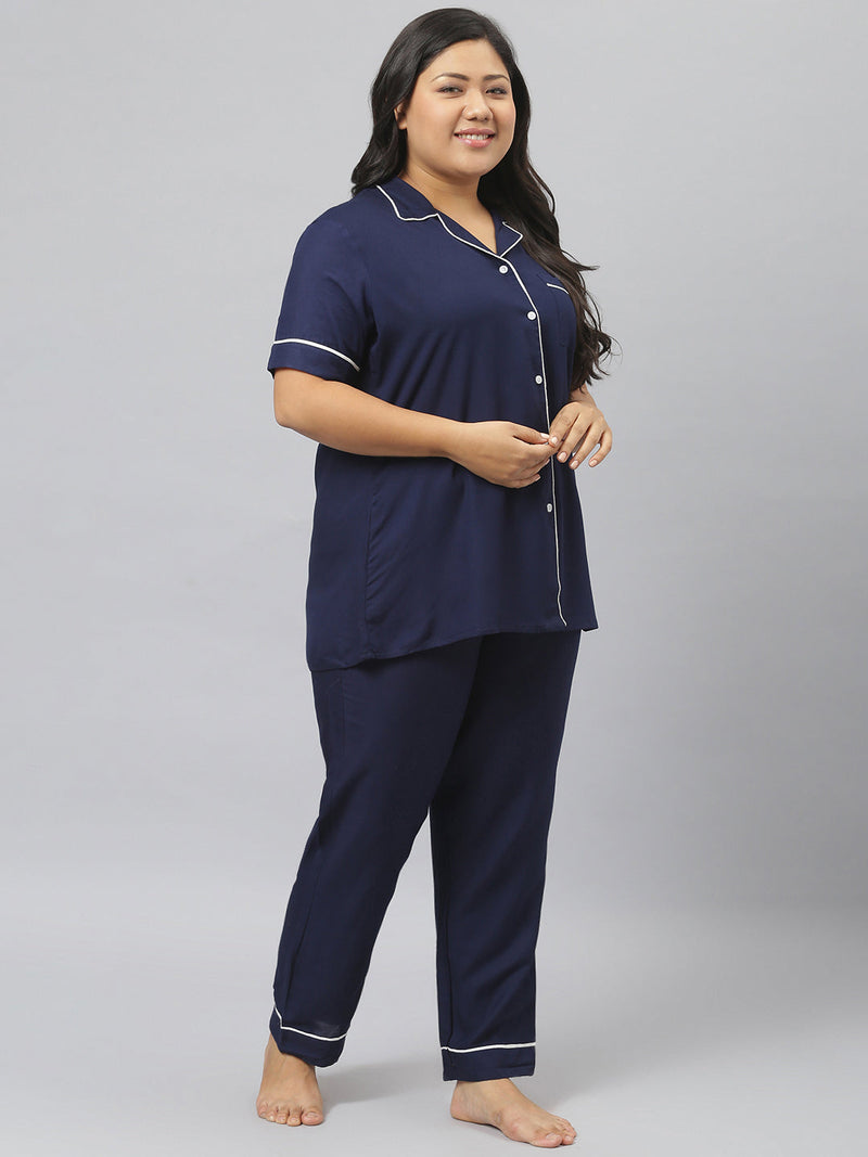 Stylum Women's Solid Rayon Plus Size Night Suit Set (NIST003)