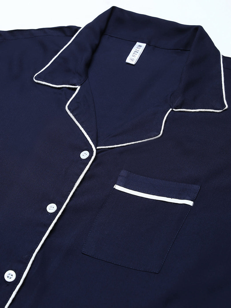 Stylum Women's Solid Rayon Plus Size Night Suit Set (NIST003)