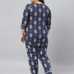 Stylum Women's Floral Print Cotton Plus Size Night Suit Set (NIST007)