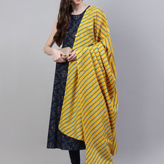 Stylum Women's Printed Rayon Flared Kurta Dupatta Set (Nodebluekdset)