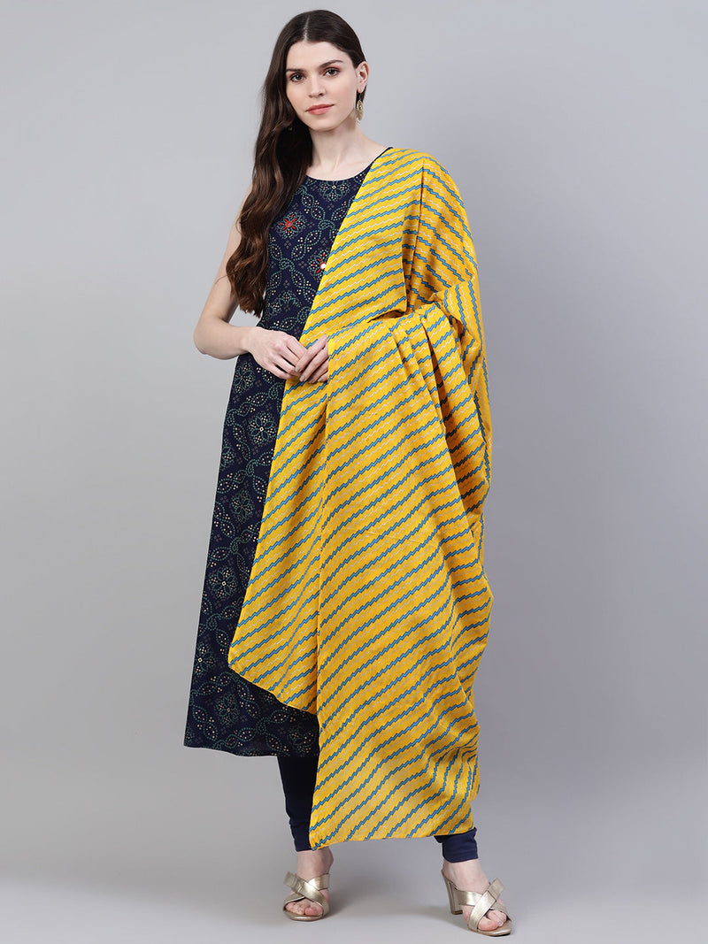 Stylum Women's Printed Rayon Flared Kurta Dupatta Set (Nodebluekdset)