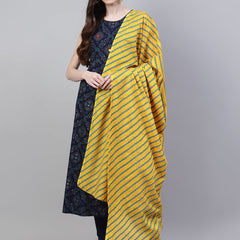 Stylum Women's Printed Rayon Flared Kurta Dupatta Set (Nodebluekdset)