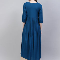 Stylum Women's Embroidered Rayon Flared Kurta (Noorteal)