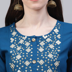 Stylum Women's Embroidered Rayon Flared Kurta (Noorteal)