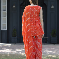 Cotton Flared Short Kurta Sharara Dupatta Set