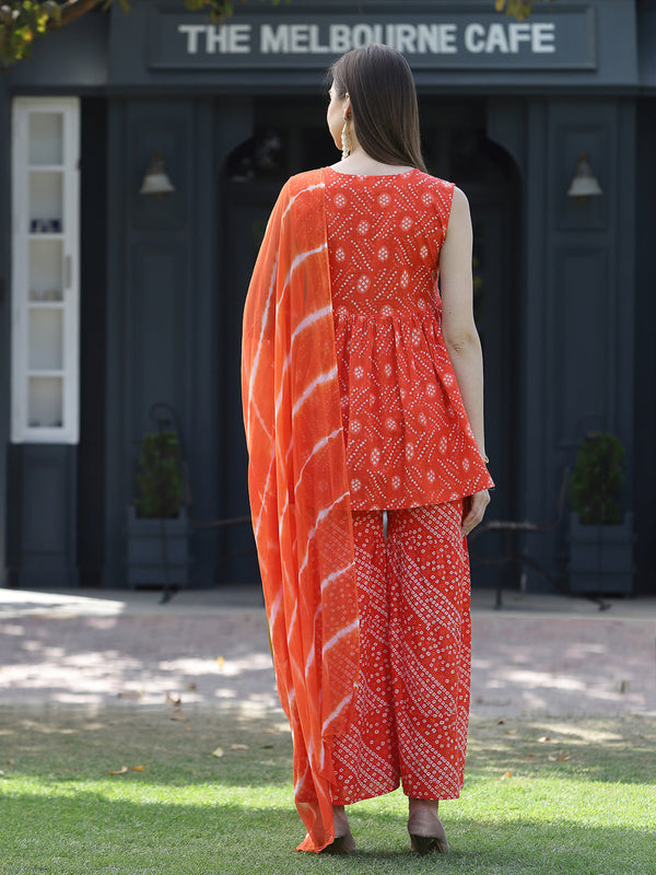 Cotton Flared Short Kurta Sharara Dupatta Set