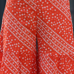 Stylum Women's Bandhej Printed Cotton Flared Short Kurta Sharara Dupatta Set (ORANGEAUDI)