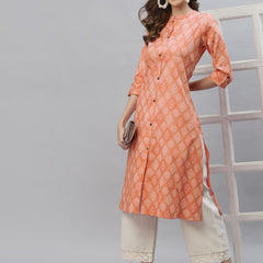 Stylum Women's Bandhani Printed Cotton Blend A-Line Kurta (ORANGEKESAR)