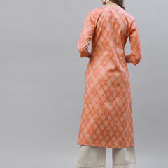 Stylum Women's Bandhani Printed Cotton Blend A-Line Kurta (ORANGEKESAR)