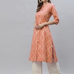 Stylum Women's Bandhani Printed Cotton Blend A-Line Kurta (ORANGEKESAR)