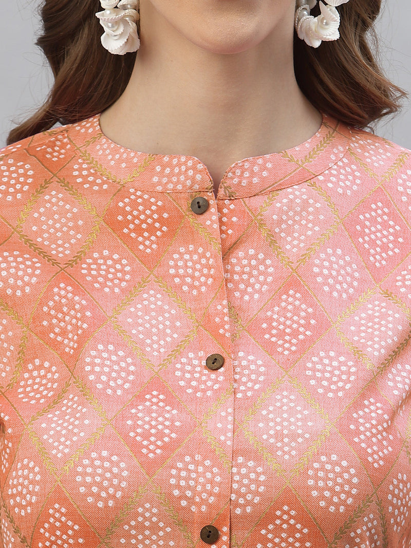 Stylum Women's Bandhani Printed Cotton Blend A-Line Kurta (ORANGEKESAR)