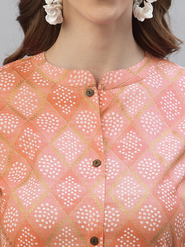 Stylum Women's Bandhani Printed Cotton Blend A-Line Kurta (ORANGEKESAR)