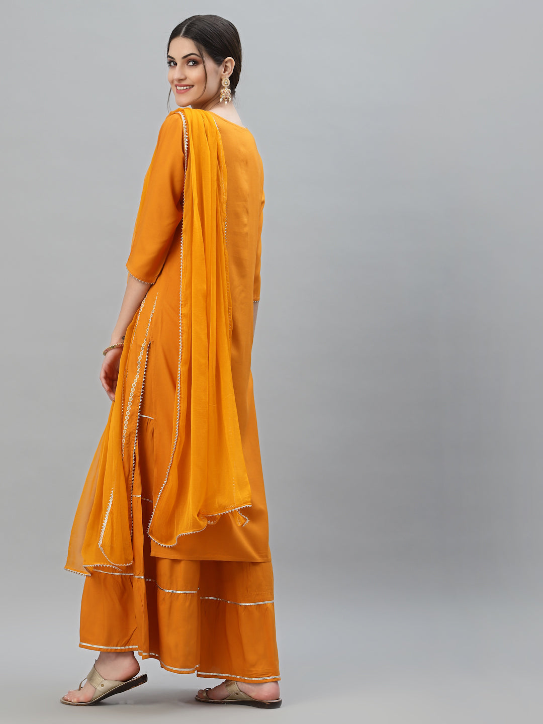 Stylum Women's Printed Rayon Straight Kurta Sharara Dupatta Set (ORANGESHARARASET)