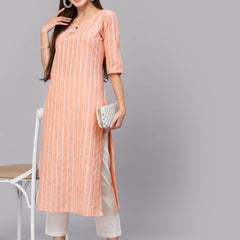 Striped Cotton Blend Straight Kurta