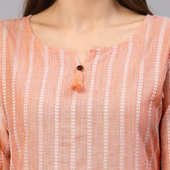 Stylum Women's Self Woven Striped Cotton Blend Straight Kurta (ORANGEYASHI)