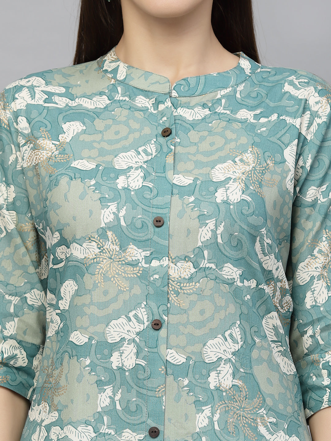 Stylum Women's Printed Rayon A-Line Kurta (PINESHARK)