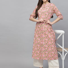 Stylum Women's Printed Cotton A-Line Kurta (PINKROSSY)