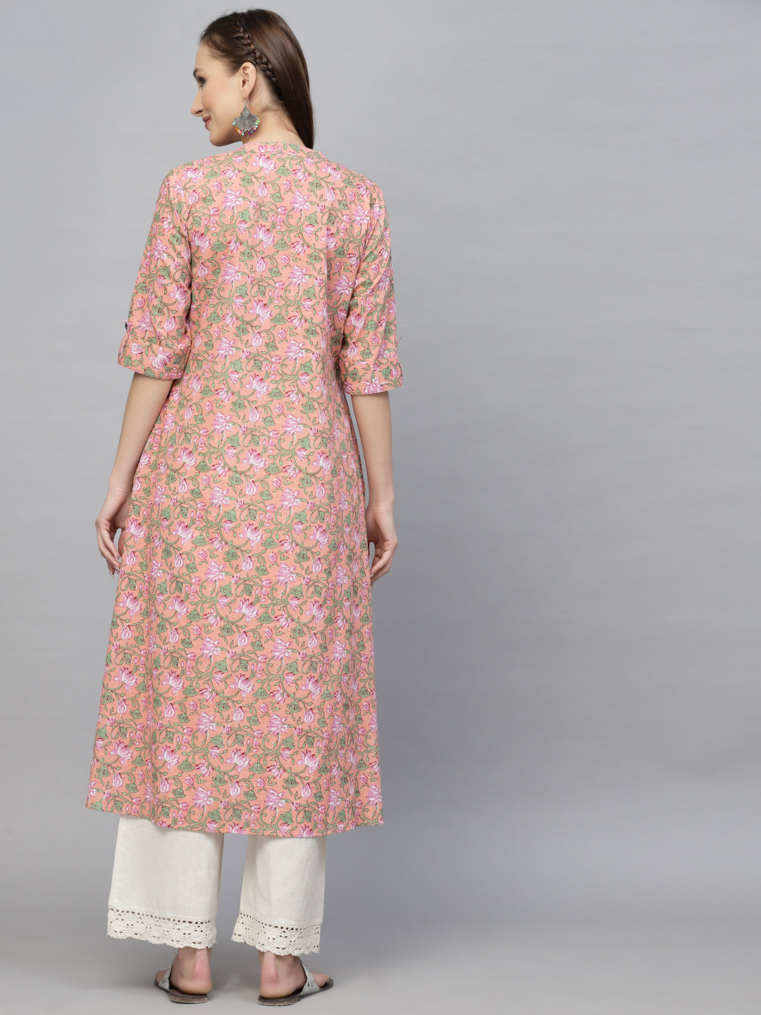 Pink Cotton A-Line Kurta