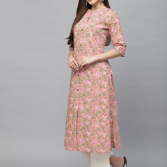 Stylum Women's Printed Cotton A-Line Kurta (PINKROSSY)