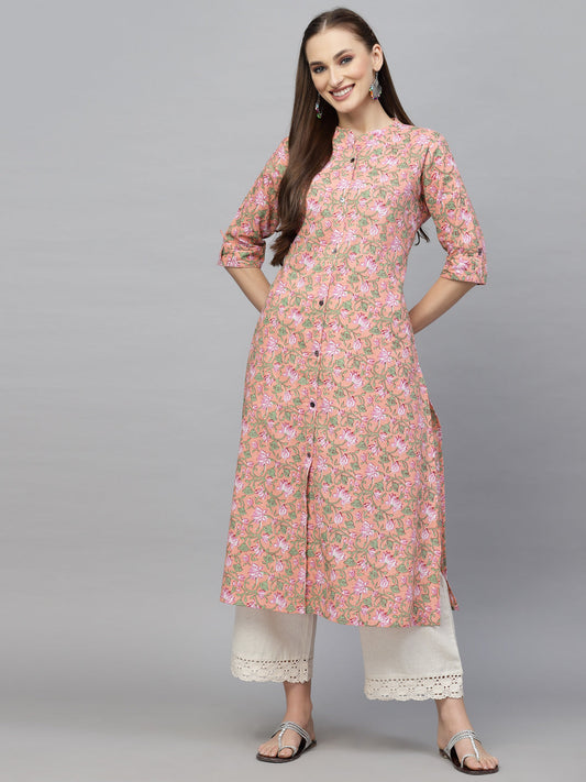 Pink Cotton A line Kurta