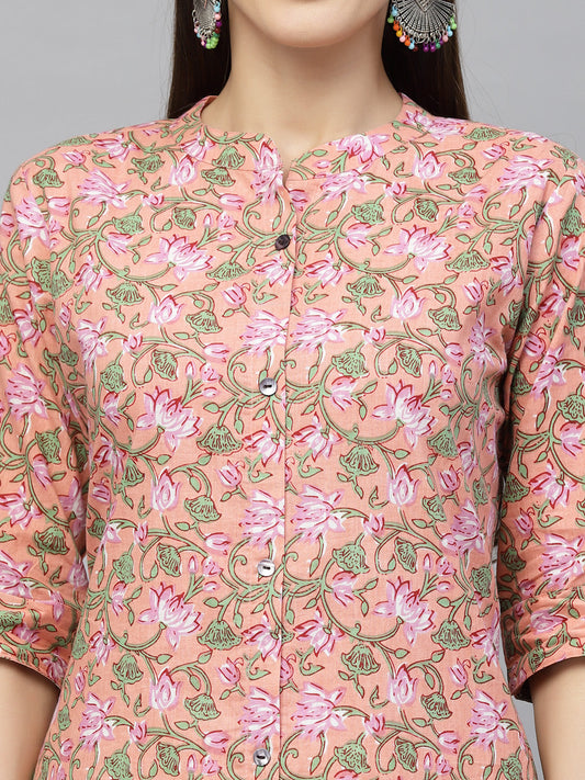 Stylum Women's Printed Cotton A-Line Kurta (PINKROSSY)