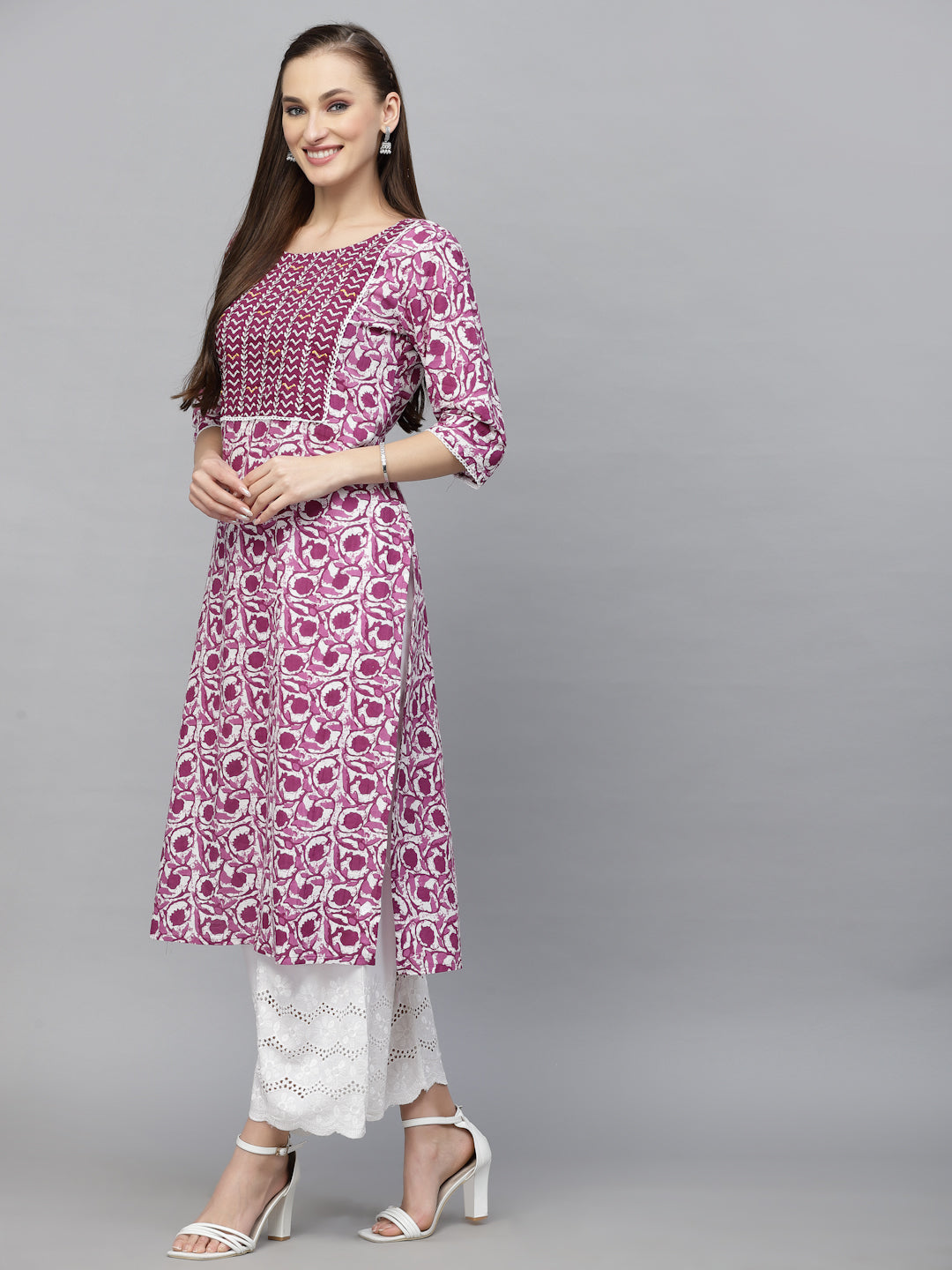 Stylum Women's Purple Printed Cotton Slub Straight Kurta (PURPLEBIRD)