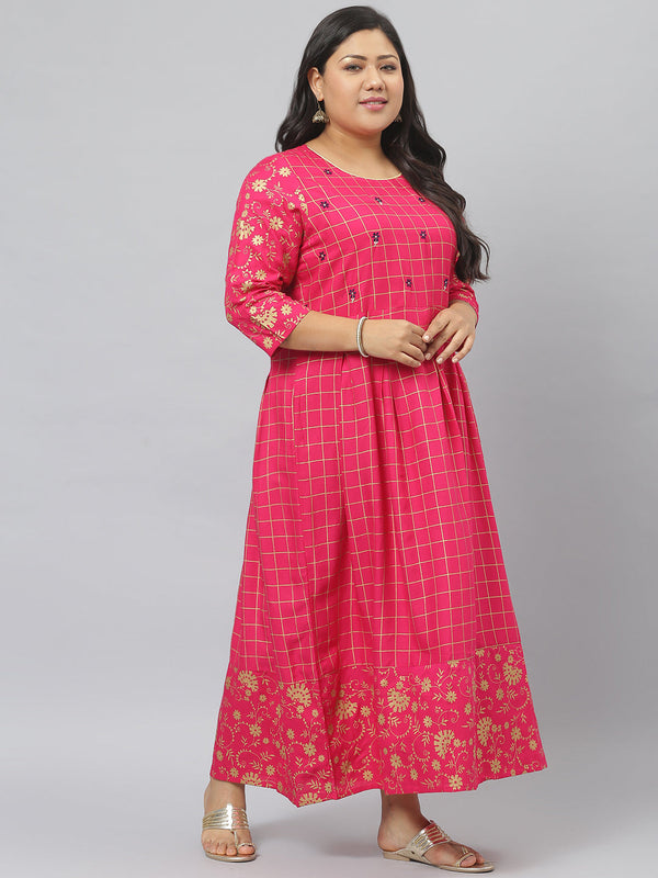 Stylum Women's Printed Rayon Flared Kurta (PankhuriPinkkurta)