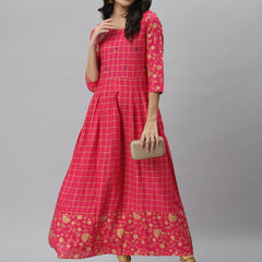 StylumÃÂ Women's Printed Rayon Flared Kurta (pankhuripink)