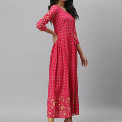 StylumÃÂ Women's Printed Rayon Flared Kurta (pankhuripink)