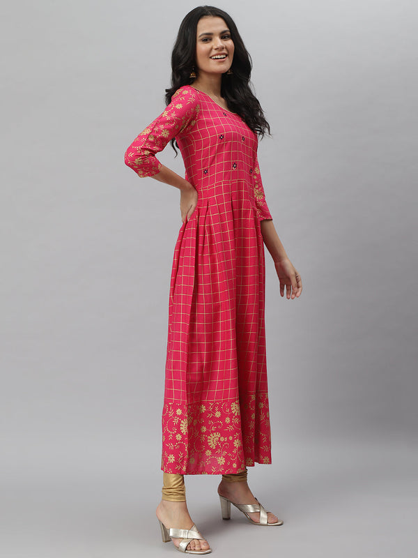 StylumÃÂ Women's Printed Rayon Flared Kurta (pankhuripink)
