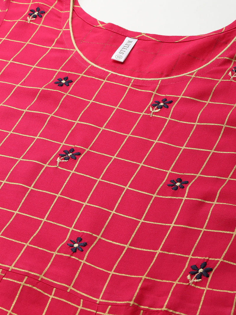 StylumÃÂ Women's Printed Rayon Flared Kurta (pankhuripink)