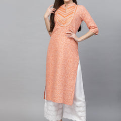 Stylum Women's Printed & Embroidered Rayon Straight Kurta (RASNA)