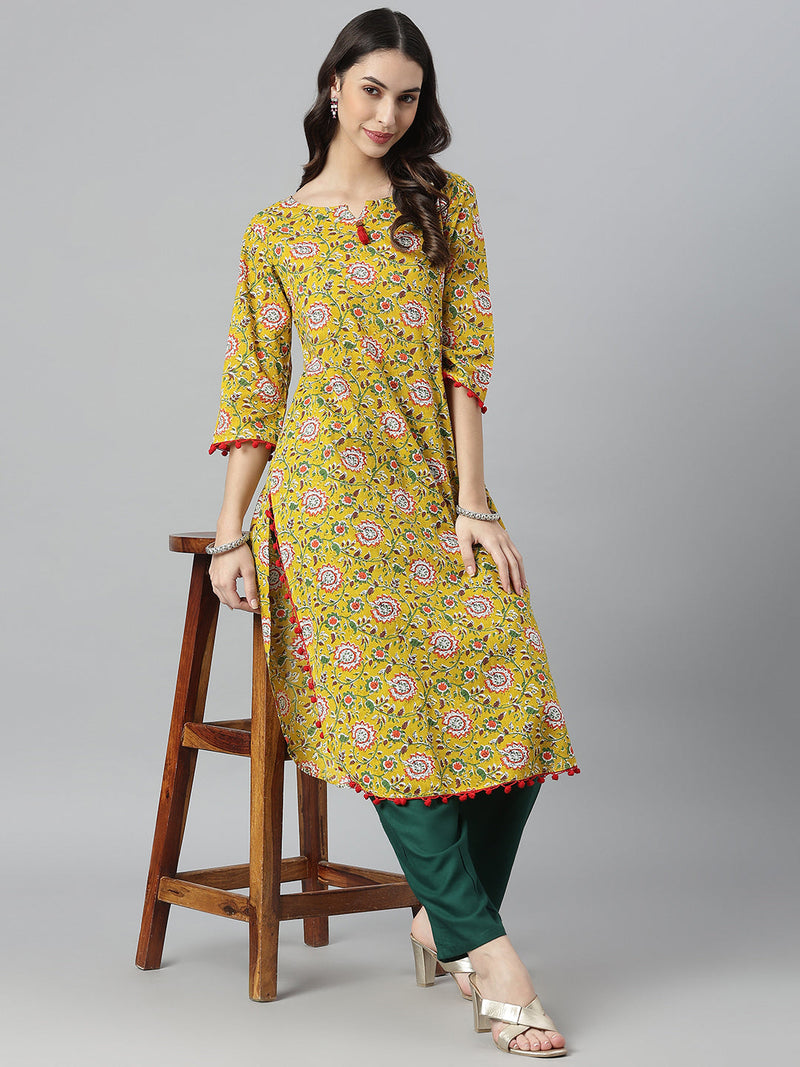 Stylum Women's Kalamkari Printed Cotton Straight Kurta (REDTASSEL)