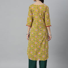 Stylum Women's Kalamkari Printed Cotton Straight Kurta (REDTASSEL)