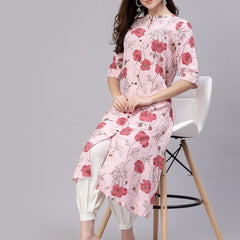 Stylum Women's Floral Printed Rayon A-Line Kurta (ROSAPINK)