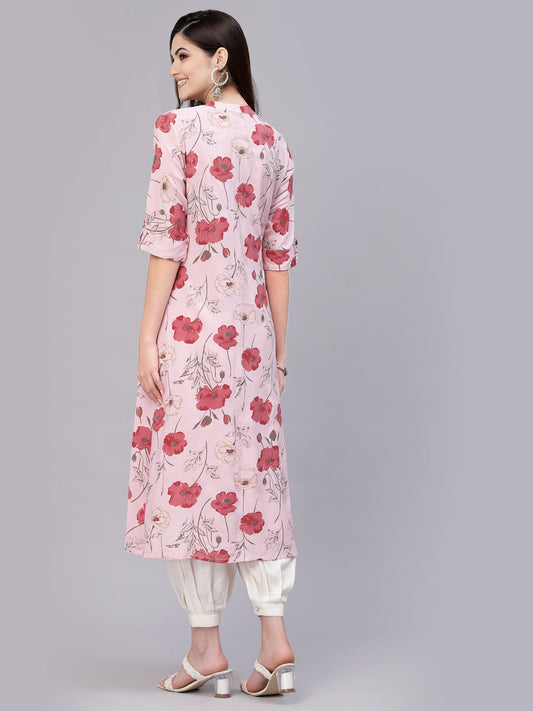 Stylum Women's Floral Printed Rayon A-Line Kurta (ROSAPINK)