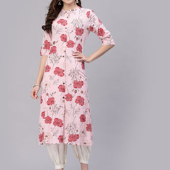 Stylum Women's Floral Printed Rayon A-Line Kurta (ROSAPINK)