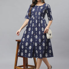Stylum Women's Blue Floral Print Cambric Ethnic Dress (RUBYNAVY)