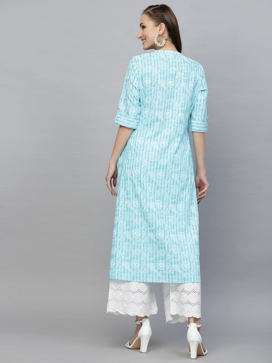 Stylum Women's Printed Rayon A-Line Kurta (SKYTINZI)