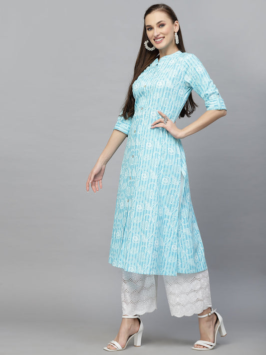 Stylum Women's Printed Rayon A-Line Kurta (SKYTINZI)