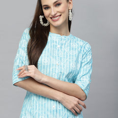 Stylum Women's Printed Rayon A-Line Kurta (SKYTINZI)