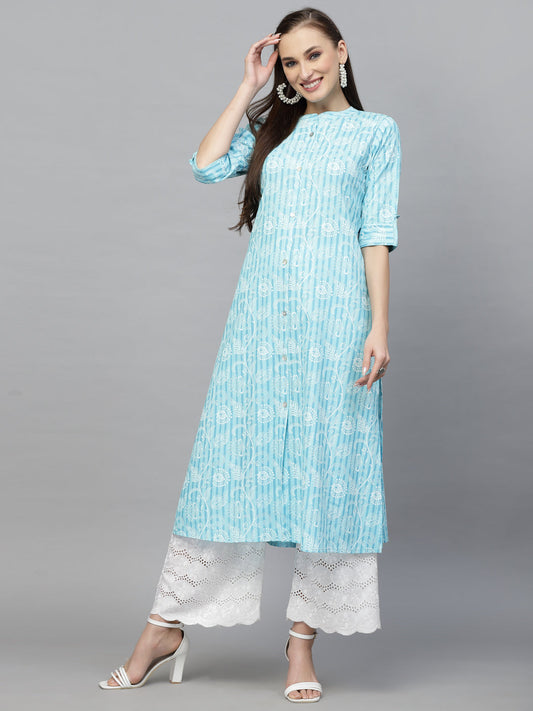 Stylum Women's Printed Rayon A-Line Kurta (SKYTINZI)